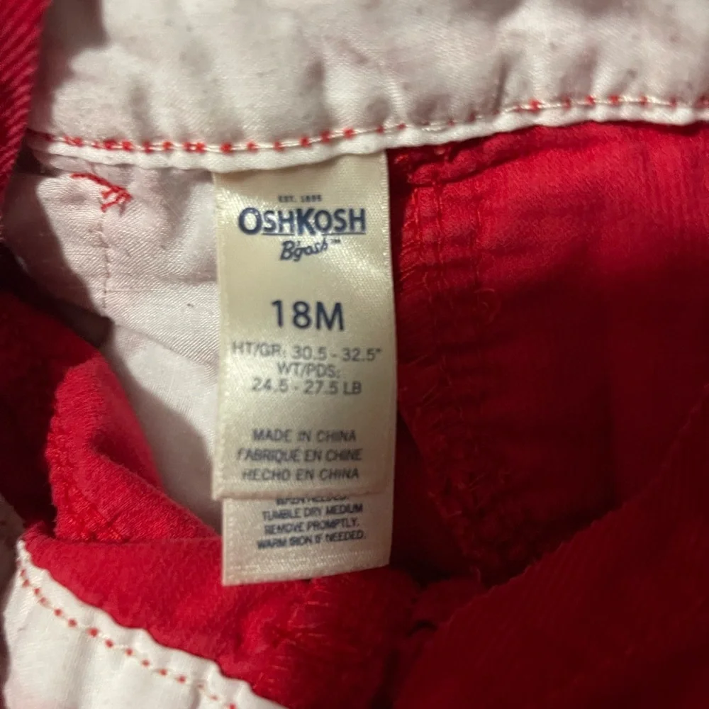 OshKosh B'gosh Vibrant Red Overalls with White Bow Accent